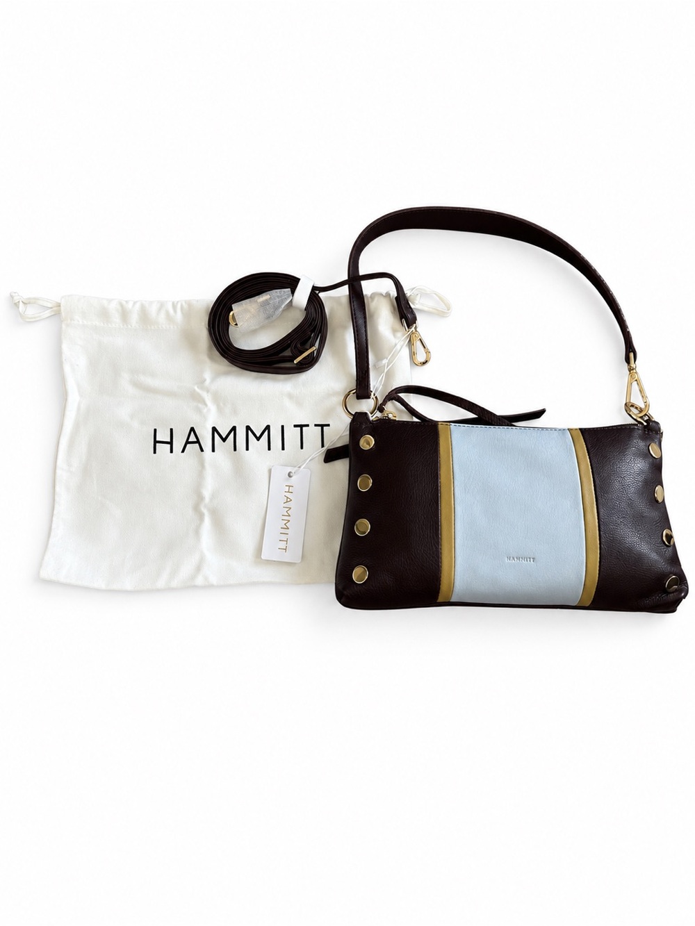 Hammitt Kyle SML Regatta Stripe Gold Leather Crossbody, Shoulder, Wrist Bag NWT